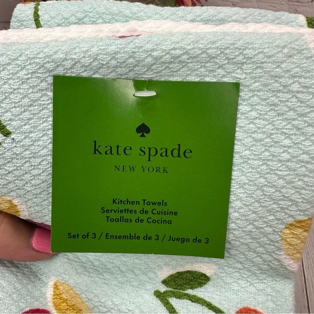 NWT Kate Spade Cherry & polka dot Pattern Kitchen Towels 3pk cotton coquette